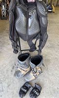 Front view of Fox armored chest protector, Fox boots and Rocket gloves