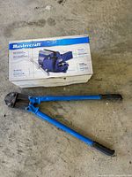 Boxed Mastercraft 5" bench vise and 24" bolt cutters overview