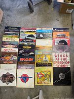 Overhead view of all records laid out in 5 columns showing album fronts