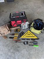 Overall view of all tools and bags laid out