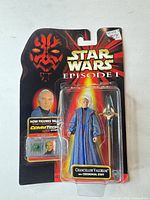 Front view of sealed Chancellor Valorum action figure on Episode I card
