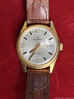 Front view of Helbros watch showing dial, case and strap