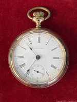 Front view showing dial, hands and brand name