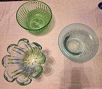 Top view of all three bowls showing colors, shapes and textures