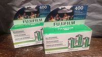 Front view of two sealed 3-pack boxes showing Fujifilm 400 branding