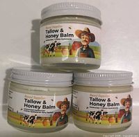 Front view of three Based Supplies Tallow & Honey Balm jars