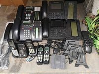 Overview of all phones, adapter, cords, stands and batteries