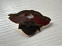 Front view showing Harley-Davidson eagle pin detail, enamel colors and text