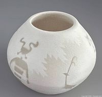 Top view of small etched Navajo pottery bowl