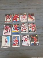Front view of all 13 Detroit Red Wings base cards