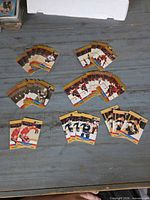 Front sides of six groups of Pro Set hockey cards displayed on a table