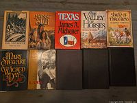 Eight covers visible including Texas, The Valley of Horses, etc.