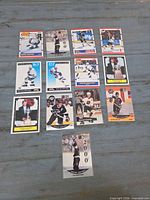 Fronts of all 13 Wayne Gretzky trading cards laid out