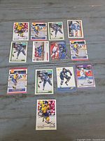 Front view of all 13 Mats Sundin Score cards arranged face up