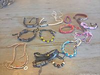 Overview of all bracelets spread on table