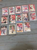 Front view of all 15 Patrick Roy cards laid out in three rows