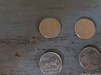 Four state quarters on flat surface; Virginia 2000 design visible