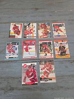 Front view of all ten Steve Yzerman cards arranged face up