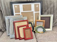 Group shot of all frames including collage, blue-gray, red, brown, cream and fish frame