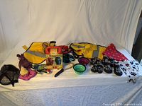 Full lot overview showing all dog accessories and toys