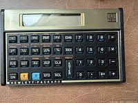 Front view of HP 12C showing keyboard and display