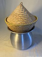 Steamer set assembled with aluminum pot and woven bamboo basket