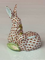 Front view of Herend porcelain rabbits figurine