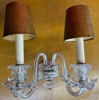 Front view of double-arm glass wall sconce with shades
