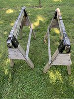 Top view pair wooden saw horses