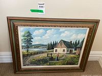 Frontal view of framed oil painting showing entire artwork and frame