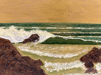 Close view of painted wave and rocks