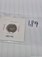Obverse of 1927 Mercury dime in labelled flip