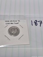 Obverse view of 1936 Mercury dime in cardboard flip