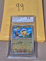 Front view of encapsulated Captain Pikachu card showing grade label and holographic front