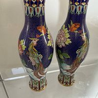 Full view of both cloisonné vases