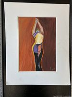 Front view of signed acrylic painting on board with white mat