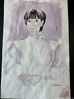Full view of portrait painting showing subject and signature