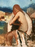 Frontal view of the oil painting showing subject and colors