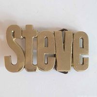 Front view showing raised brass letters spelling Steve