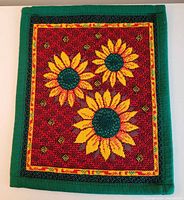 Front side red background with yellow sunflowers
