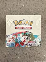 Front view of sealed Pokémon Paradox Rift booster box