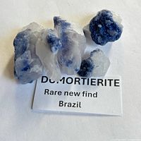 Overall view of dumortierite specimens with label