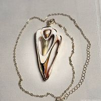 Full view of shell pendant on gold-tone chain