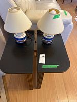 Both side tables with lamps in place