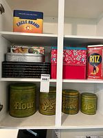 Overall view of tins on shelves