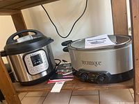 Instant Pot and Technique slow cooker side by side on shelf