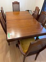 top view of dining table with six chairs