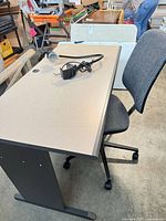 Desk, chair, lamp overall view