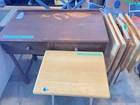 console table front view with drawers and stacked trays