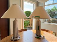Front view of both lamps on table showing shades and bases